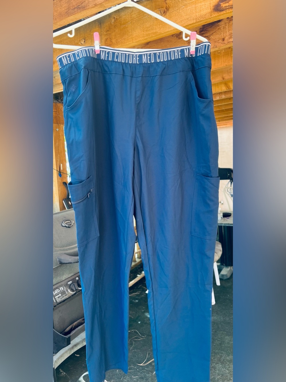 Med Couture Navy Blue Cargo Scrub Pants with Branded Waistband